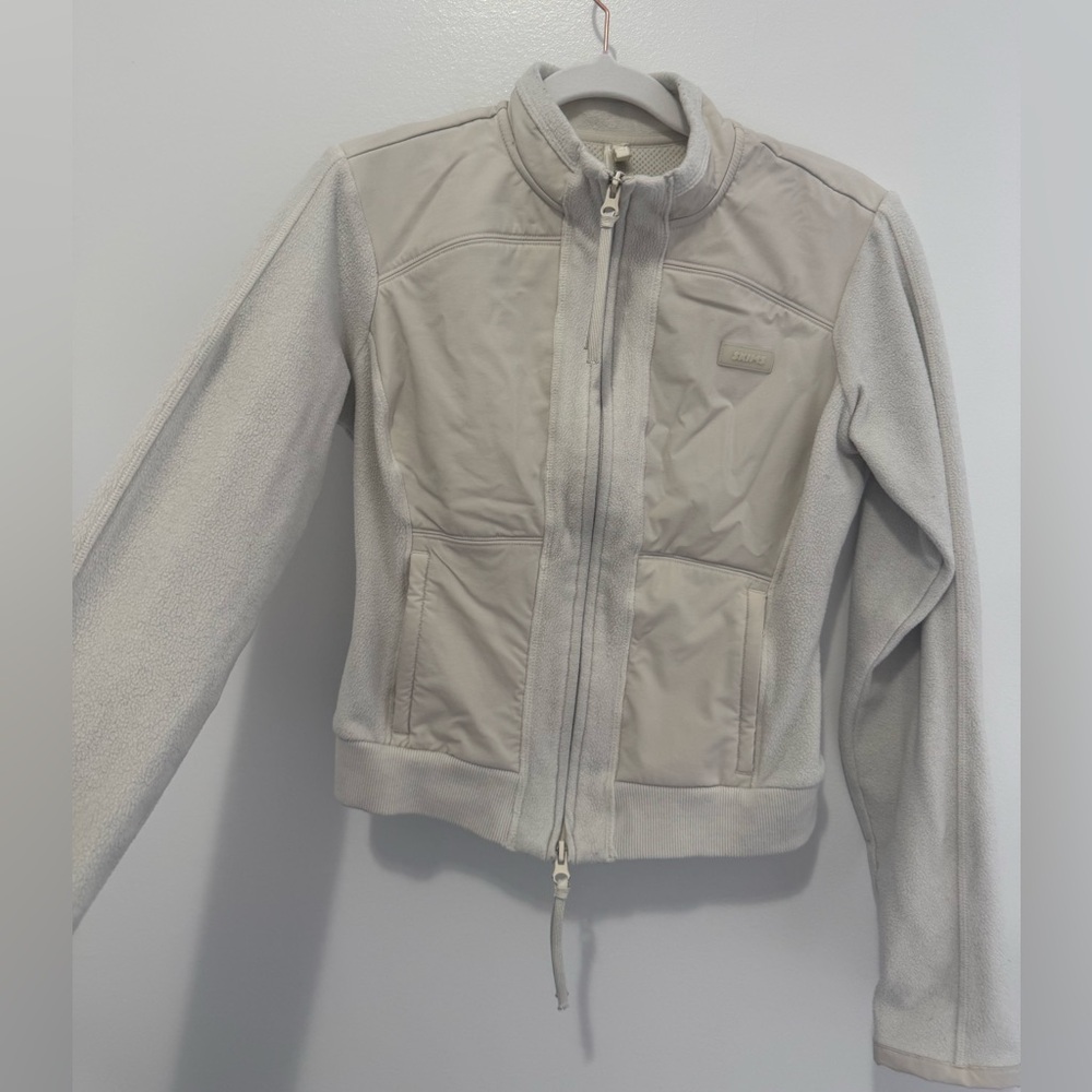 SKIMS Outdoor Fleece Fitted Jacket Ecru Small | Cream Zip Jacket